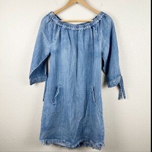 Standard Grace Boho Peasant Denim Button Back Off The Shoulder Dress Size M